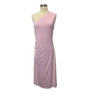 Olia One Shoulder Rushed Pink Midi‎ Dress Women's Size XL